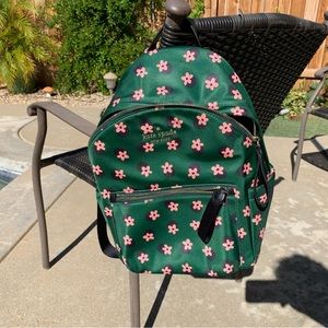 Kate Spade Backpack and Matching Cosmetic Bag - Green w/ Pink Flowers